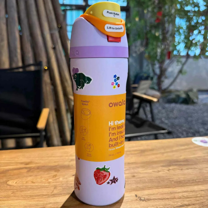 كوب حراري Owala New Thermos Mug بتصميم ملون وسعة كبيرة مع زر فتح متعدد الاستخدامات مصنوع من الفولاذ المقاوم للصدأ