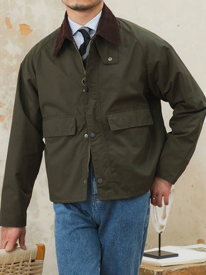 Mr. Lusan Jacket retro windproof hunting suit with brown velvet collar and olive exterior fabric
