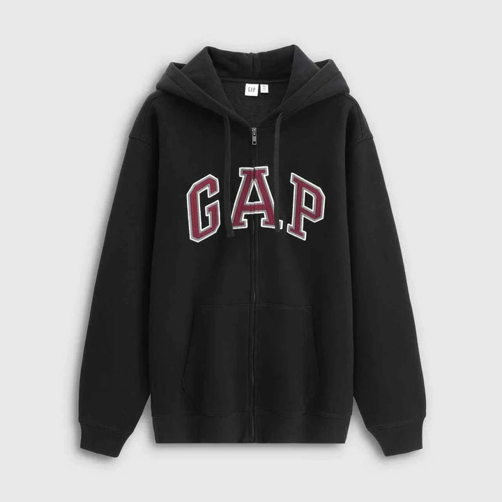 هودي كلاسيكي أصلي من Gap أسود بسحاب وجيب أمامي للرجال والنساء