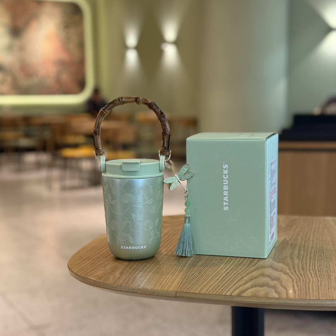 Starbucks cup 2026 spring sequence pattern series national style small fresh ceramic mark stainless steel thermos cup gift box.