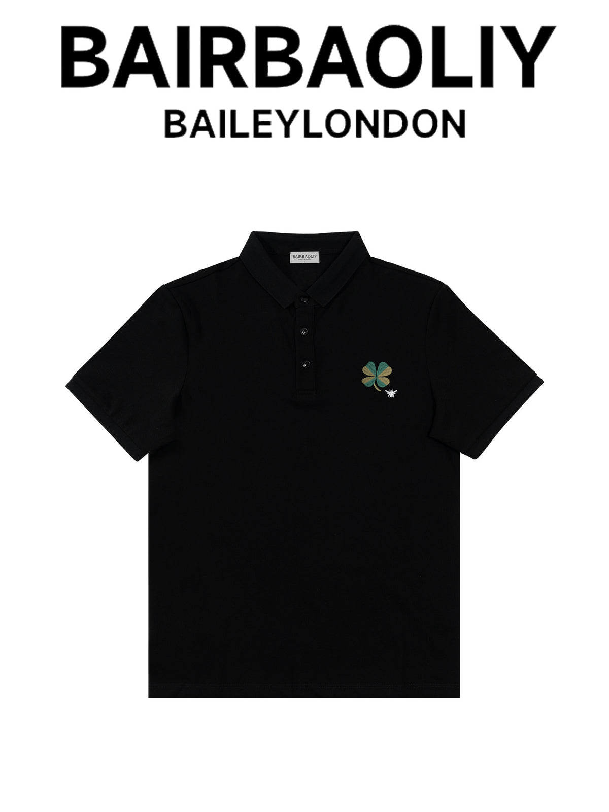 BAIRBAOLIY four-leaf clover bee embroidered short-sleeve polo shirt summer lapel breathable light luxury casual top