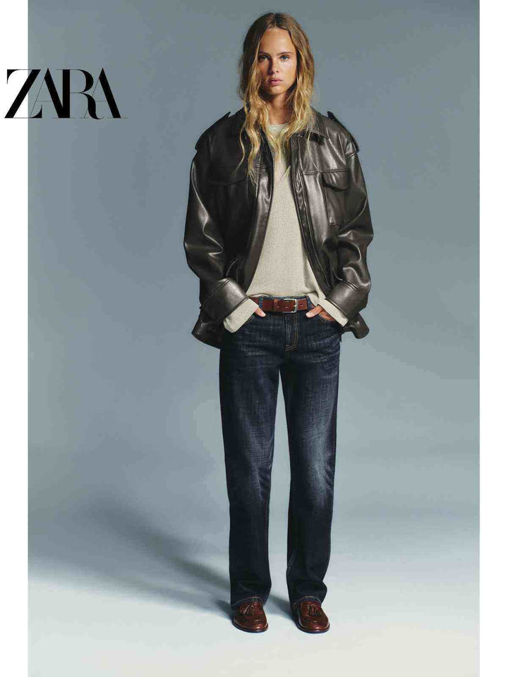 جاكيت جلد لامع فضفاض نسائي خريف 2025 من زارا ZARA2025 Fall