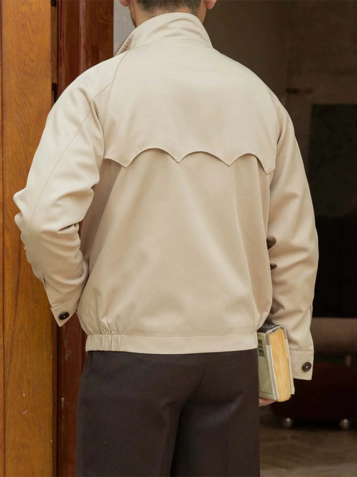 Mr. Lusan Men's Winter Jacket waterproof beige cream jacket back view elastic waist and wave detail