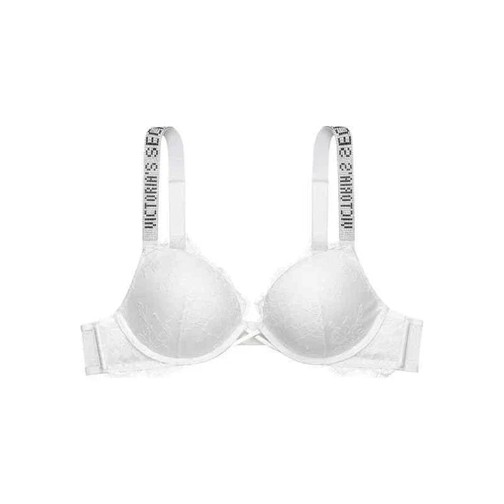 صدرية Victoria's Secret بتصميم بدون خياطة وحمالات كتف بشعار مرصع بأحجار براقة للنساء الصغيرات الصدر لزيادة الامتلاء