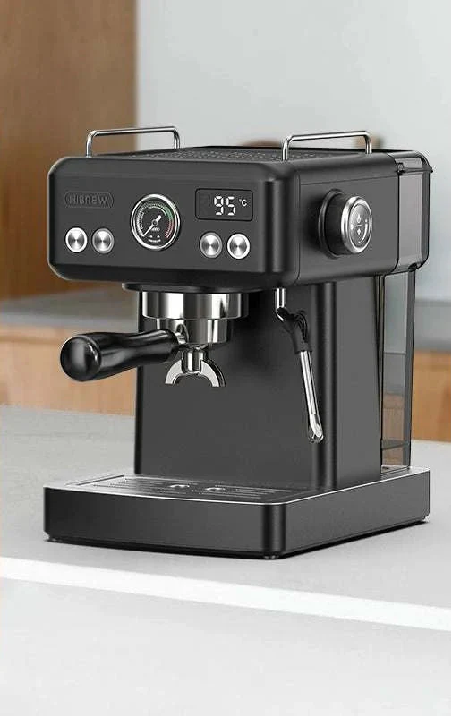 ماكينة تحضير إسبرسو HiBREW من الستانلس ستيل بضغط 19 بار مع عصا بخار وخزان مياه 1.8 لتر بلون أسود تصميم حديث