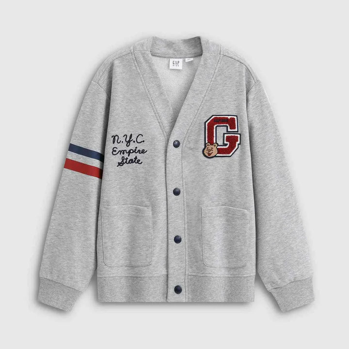 Grey Gap Sweater unisex casual with button-up front and embroidered design