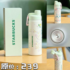 Starbucks cup 2025 spring flower fresh and romantic high-value ceramic mug stainless steel straw tumbler.
