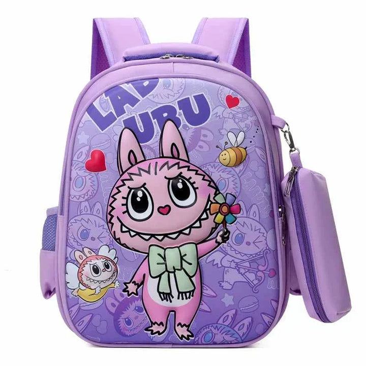 Purple LABUBU cartoon backpack for kids with large capacity and lightweight design