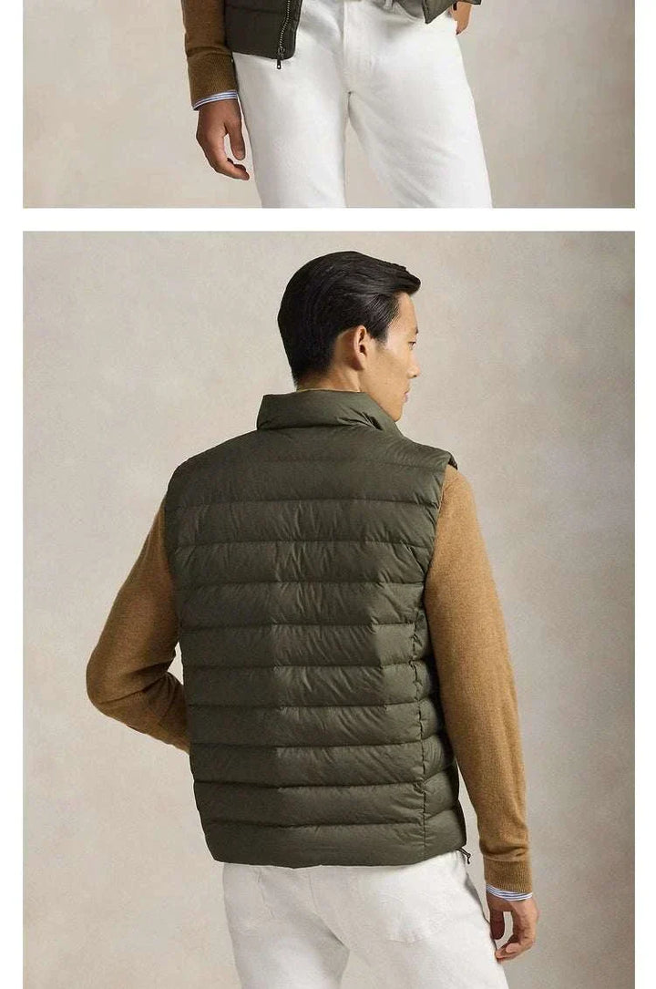 سترة Ralph Lauren Vest مبطنة زيتونية مقاومة للرياح بتصميم كاجوال أنيق مع جيوب مخفية وسحاب أمامي