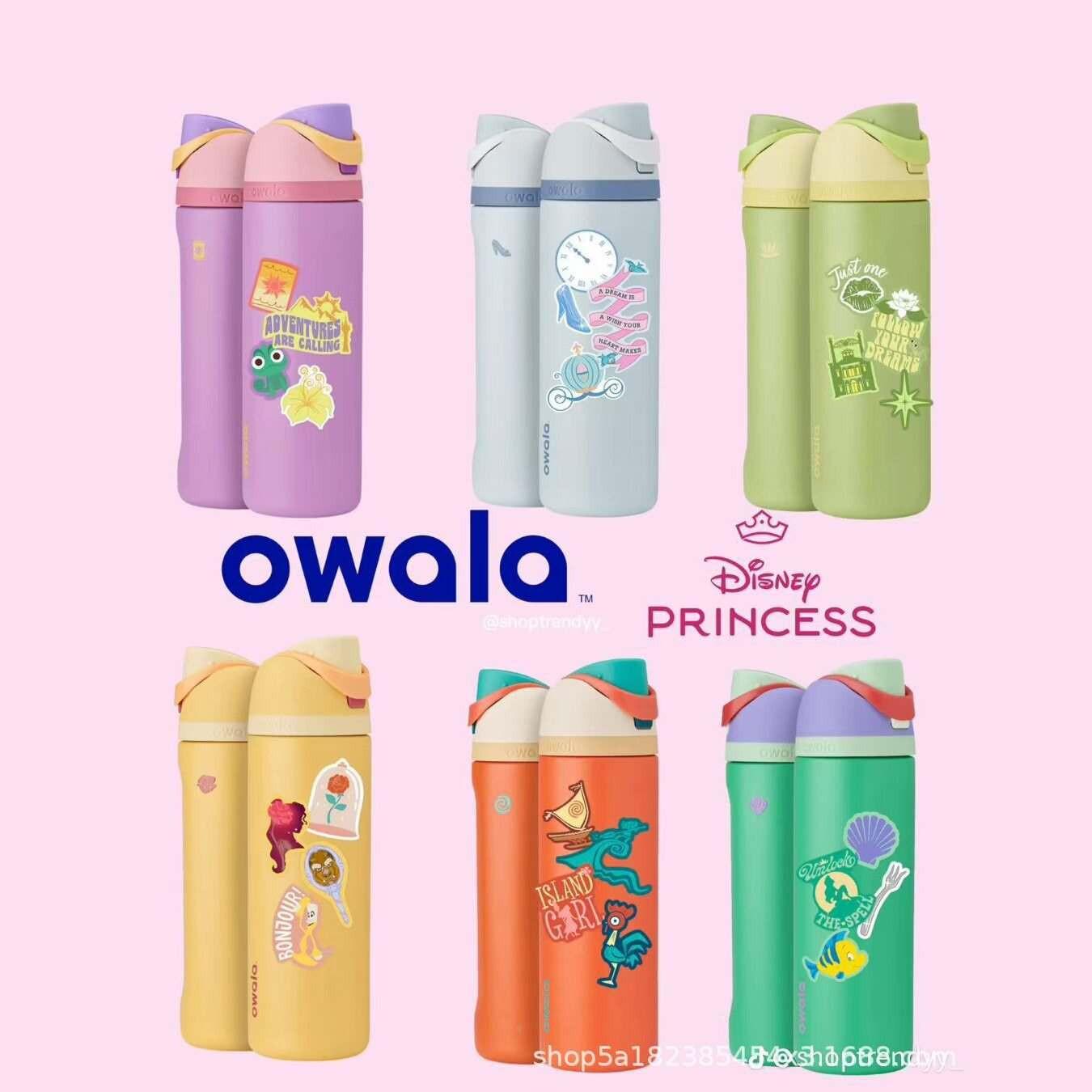 مطارة ماء Owala FreeSip بتصاميم Disney Princess المتميزة.