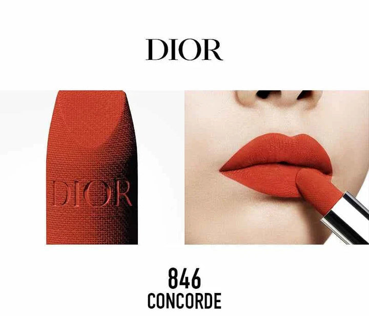 Rouge Dior الكلاسيكية 846 Concorde classic red lipstick with smooth, vibrant finish on lips