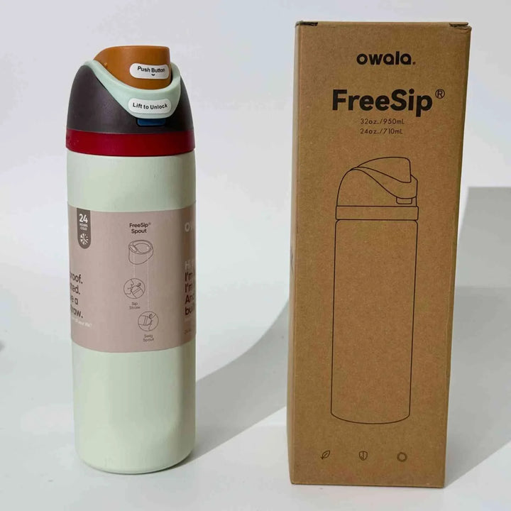 Owala Thermos CupKitty Limited Edition stainless steel insulated water bottle with 24-hour cold retention and FreeSip dual drinking spout.