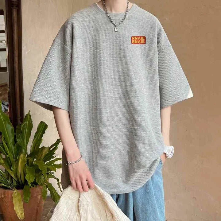 Gray loose fit MORRYING T-shirt with cartoon character print and casual style for daily wear