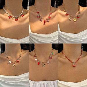 عقد Pearl Choker بقلادات Cherry و فواكه صيفية جذابة.