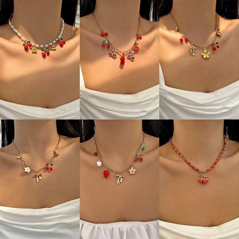 عقد Pearl Choker بقلادات Cherry و فواكه صيفية جذابة.