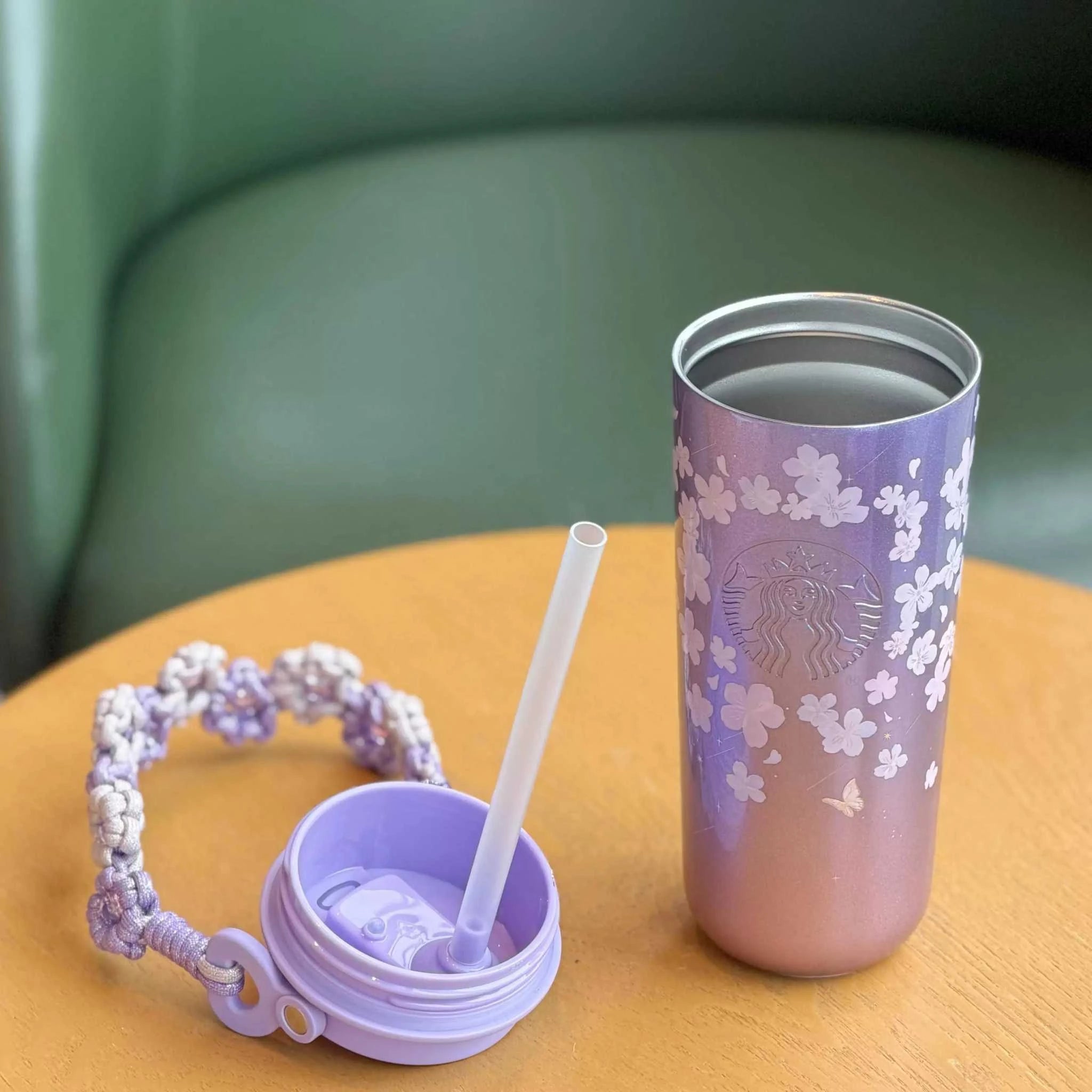 Starbucks Cup 2026 Twilight Cherry Blossom Graceful Gradual Purple Cherry Blossom Large-capacity Car Portable Double Drinking Spout Accompanying Water Cup.