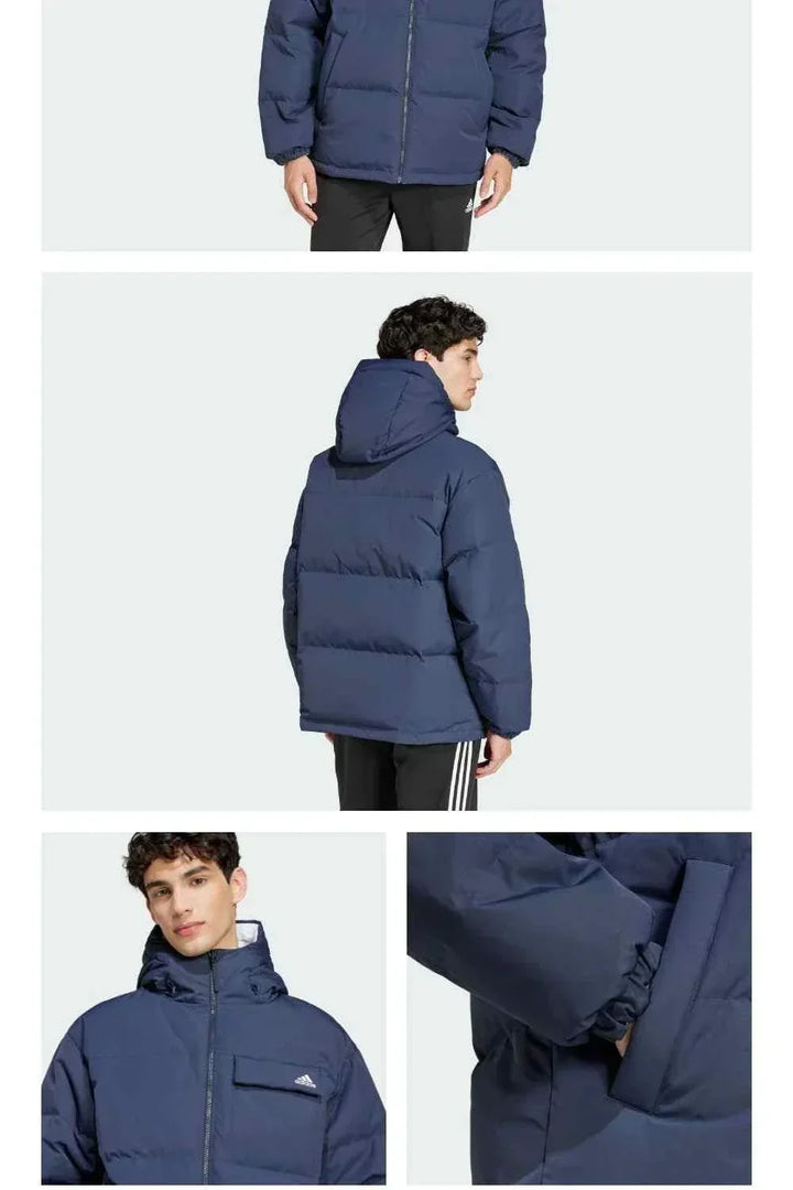 Adidas جاكيت 600 Puff دافئ كاجوال بأكمام مرنة وجيوب عملية باللون الكحلي