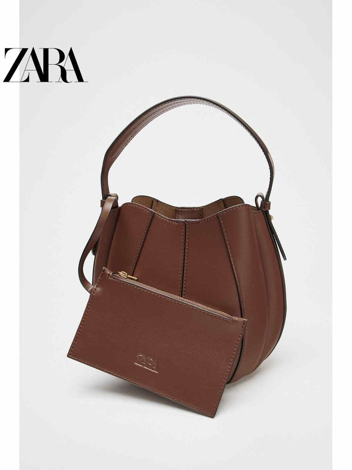ZARA2025 Summer New Women's Bag String Decoration Drawstring Neck Hand-Carried Crossbody Bucket Bag 6201610 709