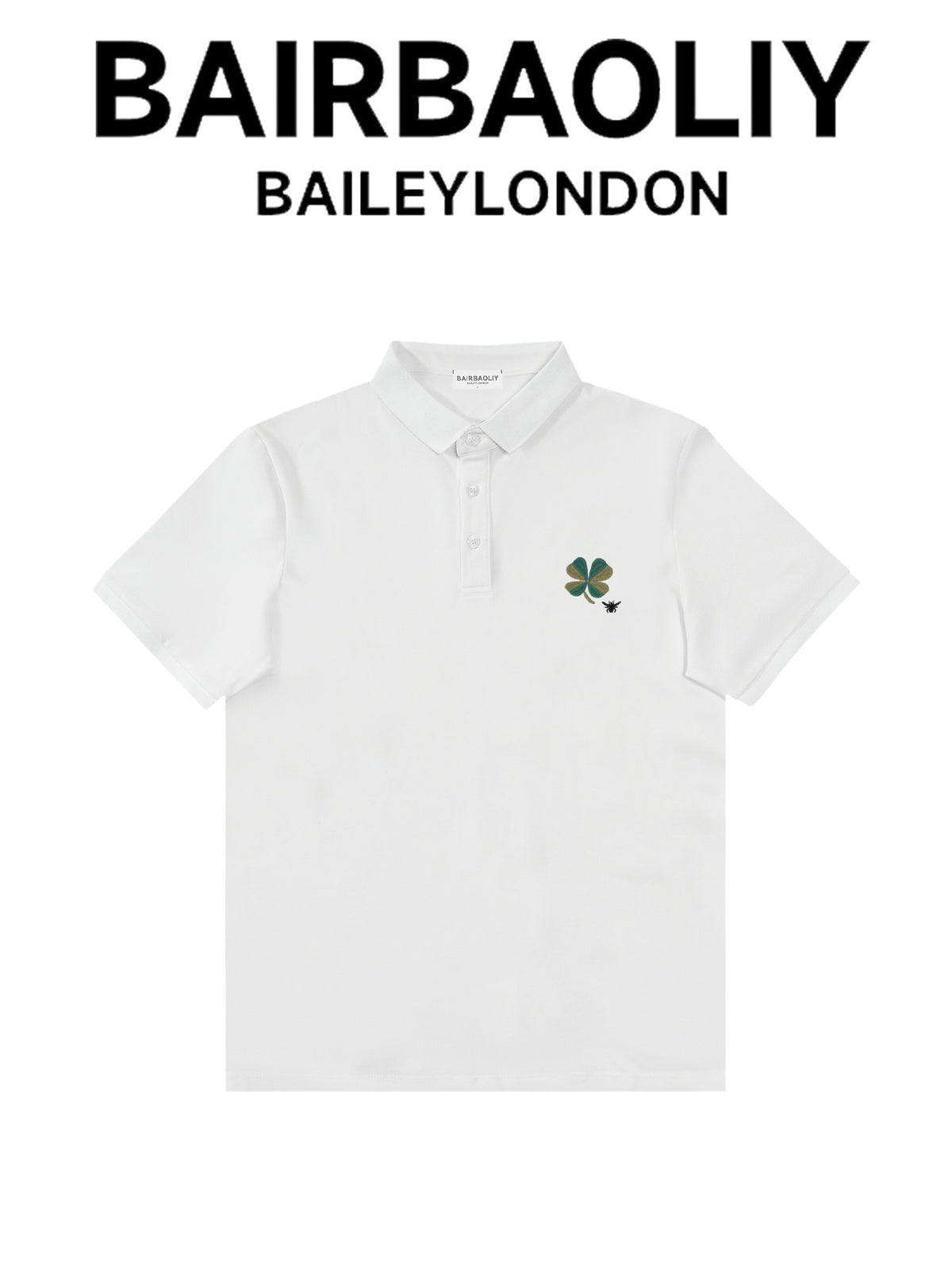 BAIRBAOLIY four-leaf clover bee embroidered short-sleeve polo shirt summer lapel breathable light luxury casual top