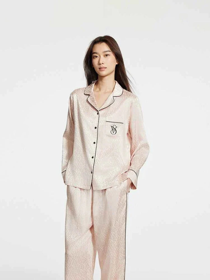 Victoria's Secret star satin moonlight silk loungewear set with long sleeves and pants for women summer pajamas