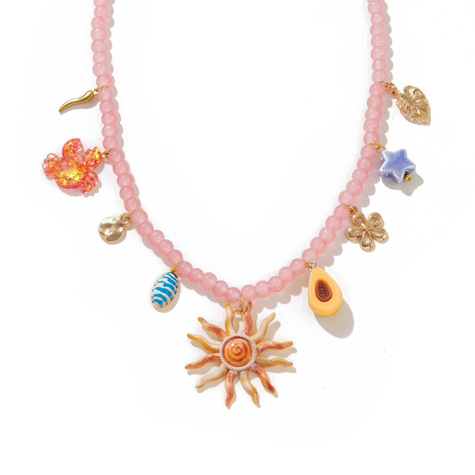 عقد Necklace بوهيمي ملون بدلايات Summer عصرية.