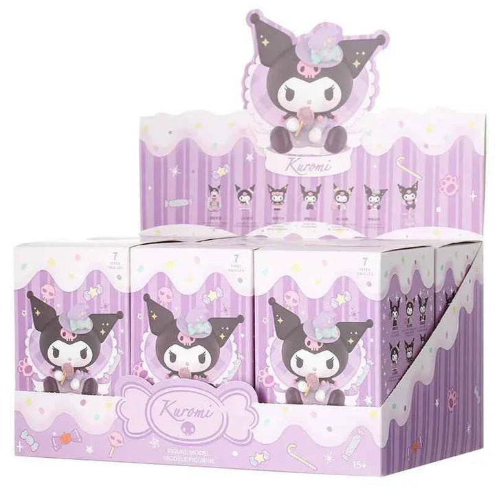 MINISO سلسلة مجسمات Kuromi Trick-or-Treat بصناديق مفاجآت على شكل شخصيات كيوت باللون البنفسجي.
