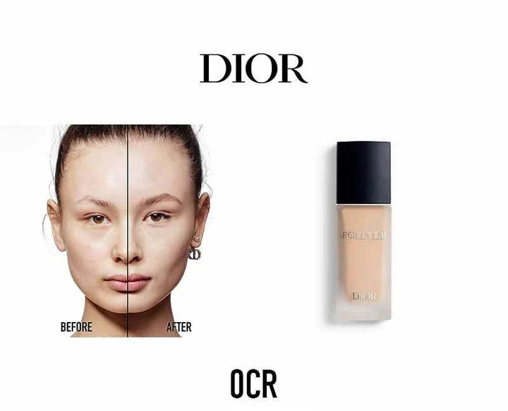 Dior Forever Foundation luxury set showing before and after face makeup transformation with natural glowing finish