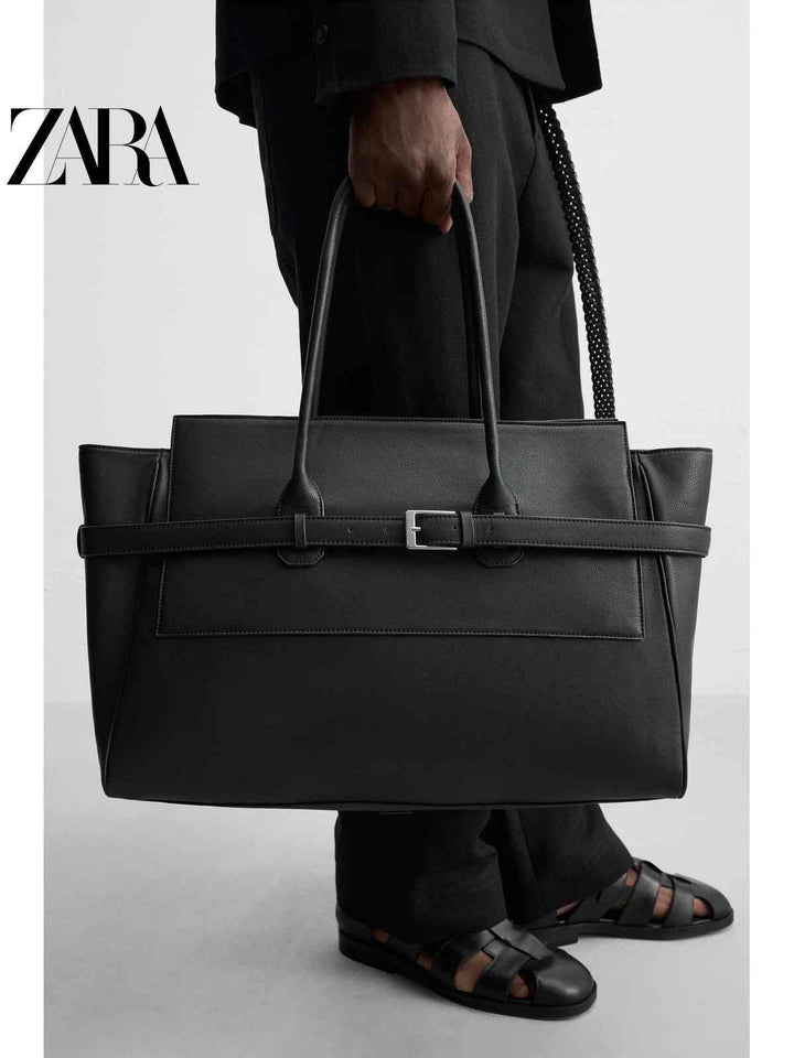 ZARA2025 Autumn New Men's Bag with Black Belt Detail Large Capacity Tote Bag 3140620 800