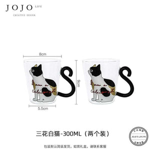JOJO hand-painted cute cat glass coffee cup.