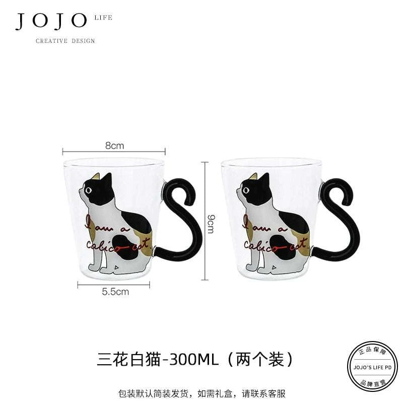 JOJO hand-painted cute cat glass coffee cup.