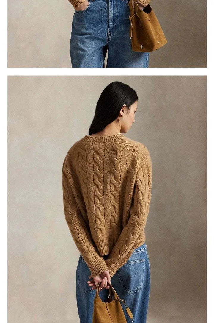 سترة نسائية من رالف لورين بلون الكاميل بتصميم مضلع وحياكة ضفائر ناعمة