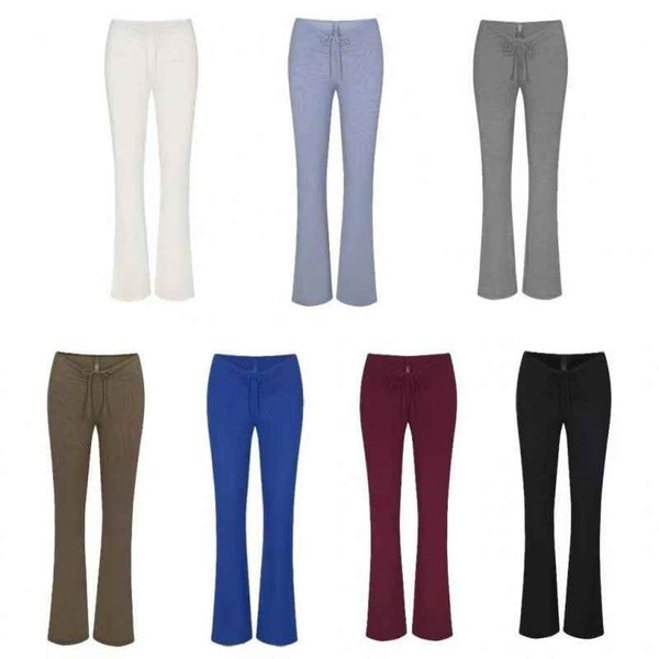 SKIMS wide leg lounge pants with adjustable waist tie in various colors including white, blue, gray, brown, navy, burgundy, and black.