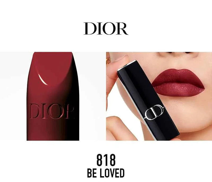Rouge Dior الكلاسيكية classic deep red lipstick with sleek black case and rich color lips application