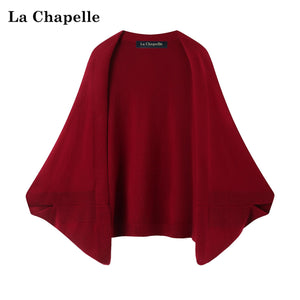 شال شتوي نسائي محبوك La Chapelle باللون العنابي، منظر أمامي