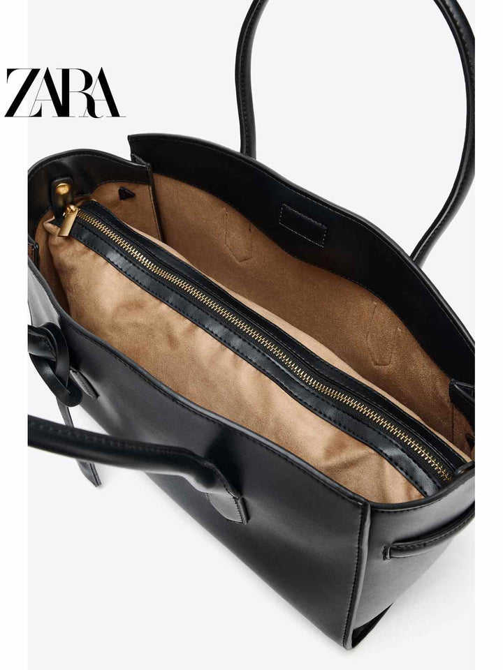 ZARA2025 Autumn New Women's Bag Black One Shoulder Zipper Extended Shopping Bag 6385610 800