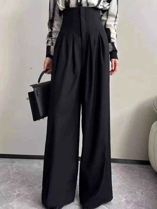 High-waisted suit pants for women, spring and autumn 2025 new black loose drape wide-leg pants, slacks, floor-length long pants