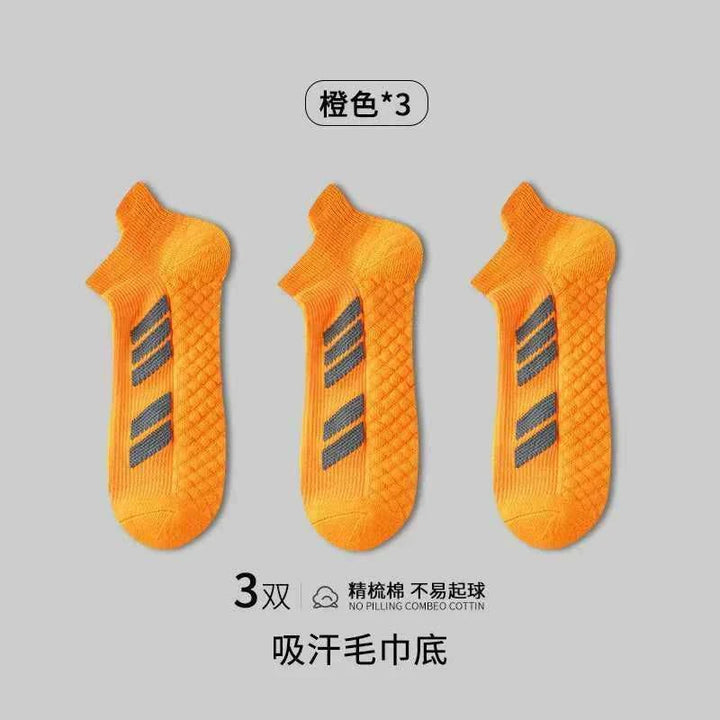 جوارب رياضية رجالية قطنية للخريف بنعل منشفة تمتص العرق مقاومة للرائحة سميكة للركض وكرة السلة قصيرة احترافية باللون البرتقالي