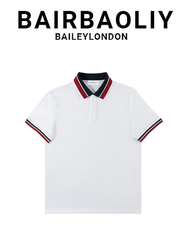 BAIRBAOLIY HIGH-END BUSINESS CASUAL SHORT SLEEVE POLO SHIRT MEN'S NEW SPRING AND SUMMER TREND CONTRAST LAPEL TOP