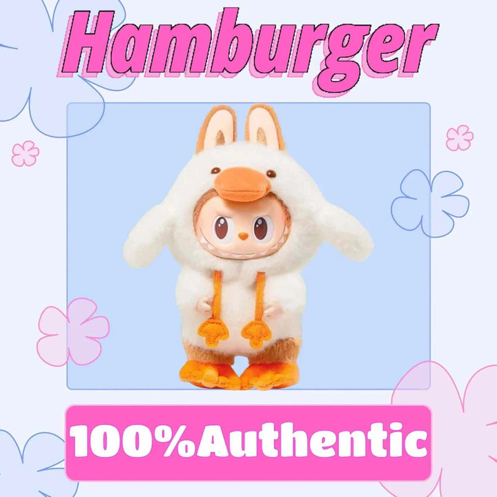 POPMART The Monsters figurine in white rabbit costume with smile, ideal for collectors.