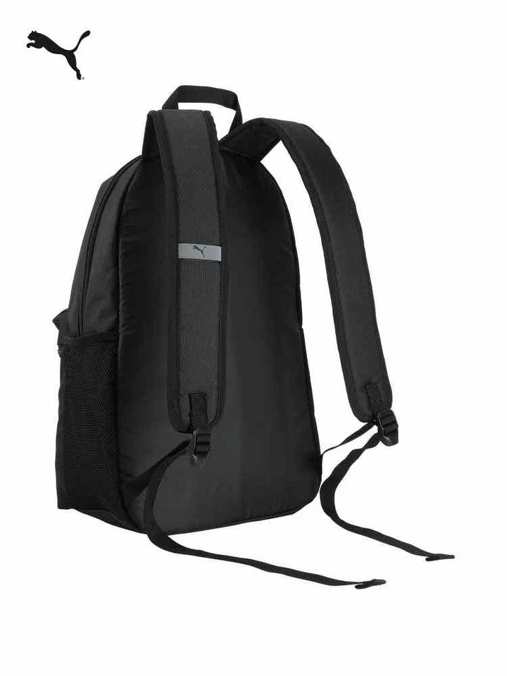 Black PUMA backpack with padded adjustable shoulder straps and durable fabric for daily use.