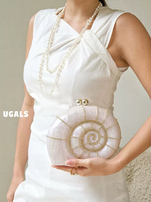 UGALS French acrylic marble conch shell banquet water diamond high-end sense hand clutch crossbody small bag woman