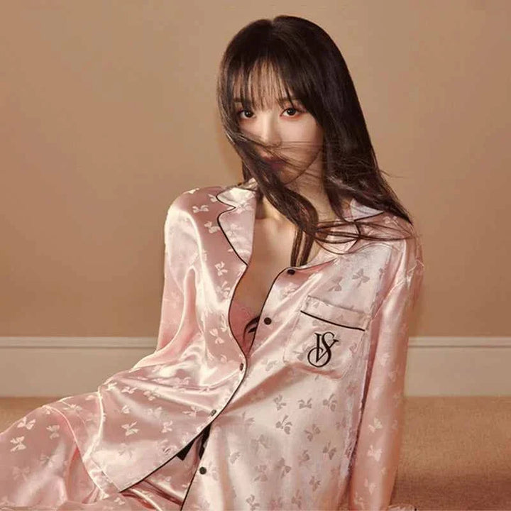 Victoria's Secret star satin moonlight silk loungewear set with long sleeves and pants for women summer pajamas