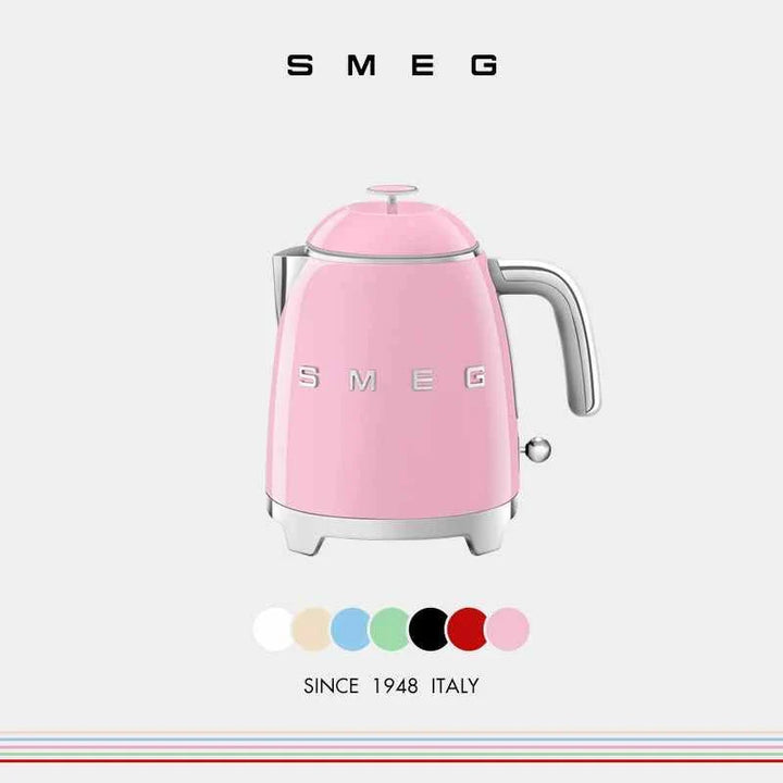 Pink SMEG small electric kettle with 0.8L capacity and Italian luxury design