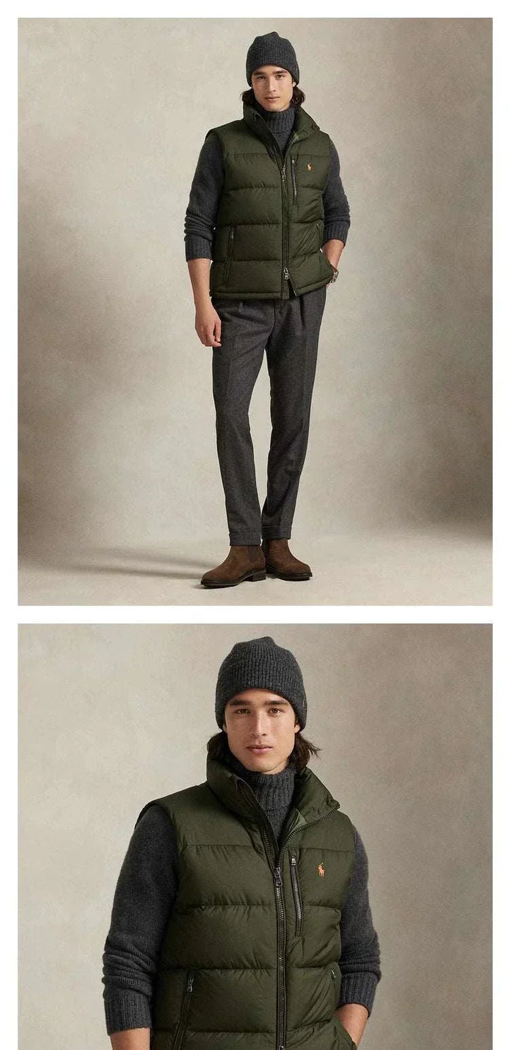 سترة Ralph Lauren مبطنة خفيفة باللون الزيتي بتصميم أنيق وجيوب بسحابات