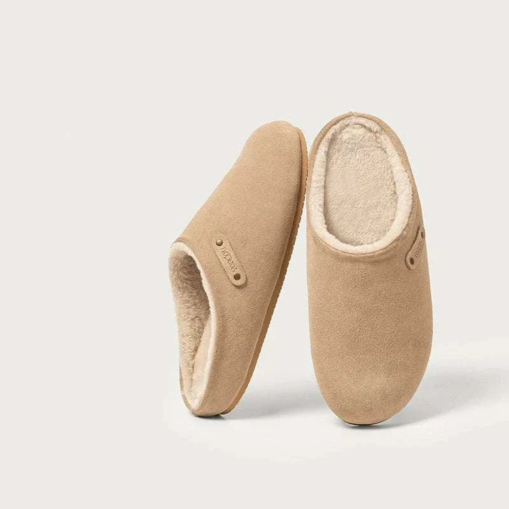 نعال منزلية من الجلد السويدي والقطن مع بطانة فرو دافئة ونعل TPR مقاوم للانزلاق