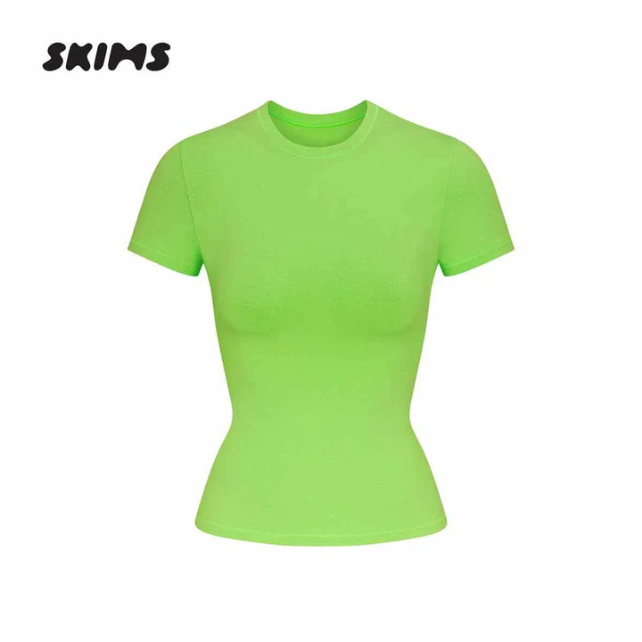 Green SKIMS تيشيرت سكيمز tight fit short sleeve classic round neck basic t-shirt with smooth stretchy fabric
