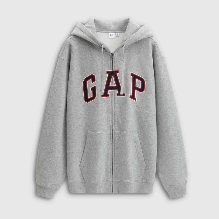 هودي Gap كلاسيكي أصلي رمادي بحجم رجالي ونسائي مع سحاب وجيب أمامي من القطن الناعم