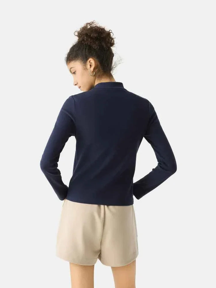 Gap جاكيت ريبد نسائي كاجوال أزرق غامق بأكمام طويلة وفتحة أمامية جينز قصير بيج