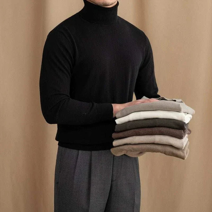 Mr. Lusan British sweater with high collar, soft knit, available in neutral colors, stylish and comfortable winter wear