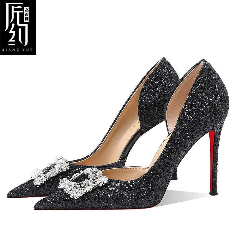 Christiana  حذاء كعب عالي Glitter مزين بـ Crystal Buckle أنيق.